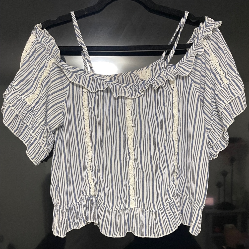 American Eagle Blue and White Striped Blouse sexy size xfs